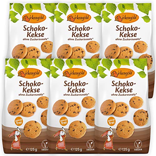 Birkengold Schoko-Kekse, 6x125 g | ohne Zuckerzusatz | 100 % mit europäischem Xylit gesüßt | vegan | gesundes Naschen von Birkengold