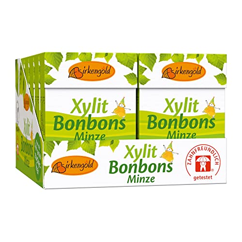 Birkengold Xylit Bonbons Minze zuckerfrei, 12 x 30 g | zahnpflegend | zuckerfrei | vegan | 100% europäisches Xylit | natürliche Zutaten von Birkengold