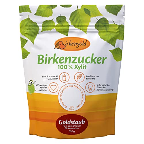 Birkengold Xylit Puderzucker sehr fein Beutel, 350 g Beutel | zum Backen und Dekorieren | Premium Xylit aus Finnland | aus Birken- und Buchenrinde | 40% weniger Kalorien als Zucker | vegan von Birkengold