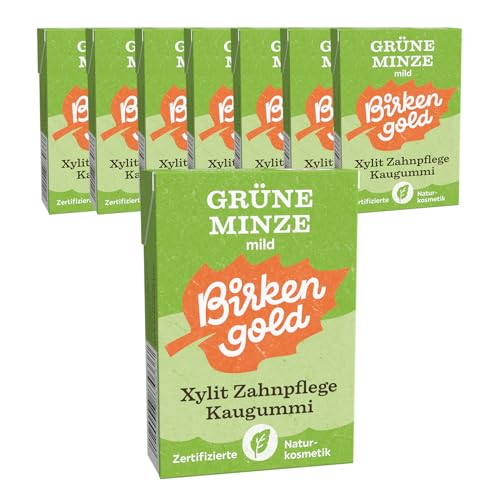 Birkengold Zahnpflege Kaugummi Grüne Minze | Mit Xylit | 8x20 Dragees | Plastikfrei & Erdölfrei | Mit Xylit | Naturkosmetik zertifiziert | Vegan & ohne Zucker | Zahnfreundlich & ohne Aspartam von Birkengold