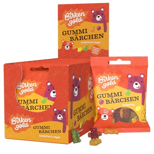 Birkengold Gummibärchen ohne Zucker | 10x50g | vegan | ohne Gelatine | mit Maltit & Xylit gesüßt | Weingummi zuckerfrei | natürliche Inhaltsstoffe | zuckerfreie Süßigkeit ideal für Kinder von Birkengold