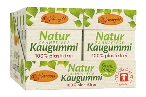 *NEU* Birkengold Natur Zahnpflege Kaugummi | Grüne Minze | plastikfrei | 12 Stk. | Natürliche Kaumasse (Chicle) | Ohne Erdöl | Zuckerfrei | Naturkosmetik zertifiziert von Birkengold