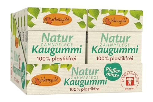 *NEU* Birkengold Natur Zahnpflege Kaugummi | Pfefferminze | plastikfrei | 12x28g | Natürliche Kaumasse (Chicle) | Ohne Erdöl | Zuckerfrei | Naturkosmetik zertifiziert von Birkengold