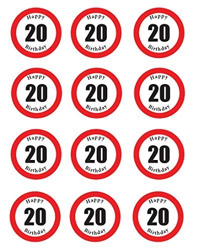PRE-CUT HAPPY 20TH BIRTHDAY SIGN EDIBLE RICE / WAFER PAPER CUP CAKE TOPPERS PARTY DECORATION by Birthday von Anglesit Birthday