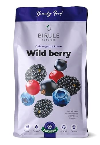 BIRULE naturals Gefriergetrocknete Beeren Mix aus Heidelbeeren, Brombeeren, schwarze Johannisbeeren, Cranberries (120g) freeze-dried berries von Birule naturals