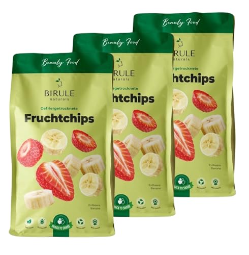 BIRULE naturlas Gefriergetrocknete Fruchtchips aus Erdbeeren + Bananen (3x120g) | 100% pure Frucht ohne Zusatz von Zucker | Ideal für Fitness, Büro, Schule, unterwegs | Vitamin Snack zwischendurch von Birule naturals