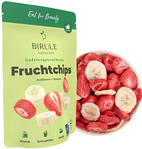 Gefriergetrocknete Fruchtchips Erdbeeren + Bananen ohne Zucker in Scheiben pur Frucht (120g) Birule naturals von Birule naturals
