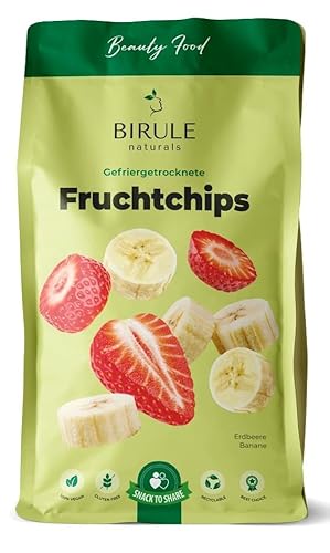 Gefriergetrocknete Fruchtchips Erdbeeren + Bananen ohne Zucker in Scheiben pur Frucht (120g) Birule naturals von Birule naturals