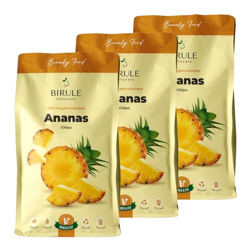 BIRULE naturals Gefriergetrocknete Ananas (3x200g) 600g | Ananas Chips als Snack | 100% reine Frucht ohne Zusätze | Perfekter Ersatz für Süßigkeiten | für Kinder und Erwachsene BIRULE naturals Gefriergetrocknete Ananas (3x200g) 600g | Ananas Chips als Snack | 100% reine Frucht ohne Zusätze | Perfekter Ersatz für Süßigkeiten | für Kinder und Erwachsene von Birule naturals