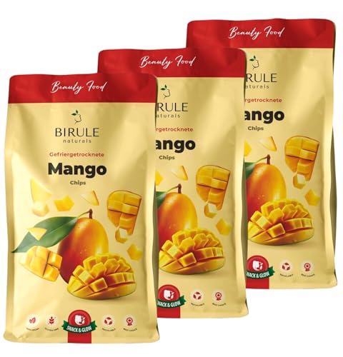 BIRULE naturals Gefriergetrocknete Mango (3x120g) 360g | Getrocknete Mango Chips| 100% reine Frucht ohne Zuckerzusatz| Idealer Snack für unterwegs, Geschenk, Süßigkeiten Ersatz von Birule naturals