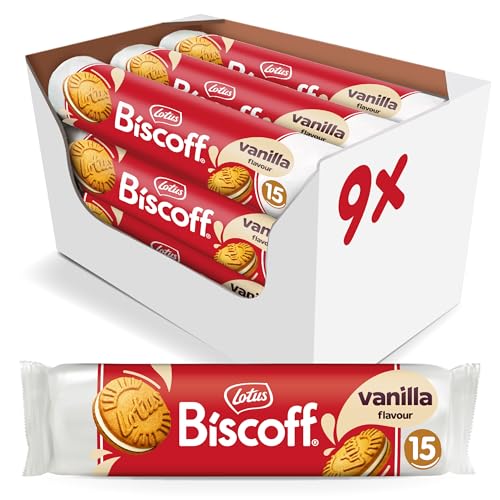 Lotus Biscoff | Sandwich Doppelkekse | Vanillecreme-Füllung | Einzigartiger knuspriger Geschmack | Vegan | Kein Zusatz von Aromen oder Farbstoffen | 15 pro Packung | 9 x 150g | 1.35 kg von Biscoff