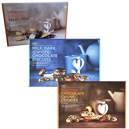 Marks and Spencer Extrem Chocolatey Milk Dark and White Chocolate Biscuits 450g, M&S Belgische Chocolate Chunk Cookies 500g und M&S Viennese All Butter Biscuit Selection 450g Biscuits Gift Bundle Marks and Spencer Extrem Chocolatey Milk Dark and White Chocolate Biscuits 450g, M&S Belgische Chocolate Chunk Cookies 500g und M&S Viennese All Butter Biscuit Selection 450g Biscuits Gift Bundle von Biscuits