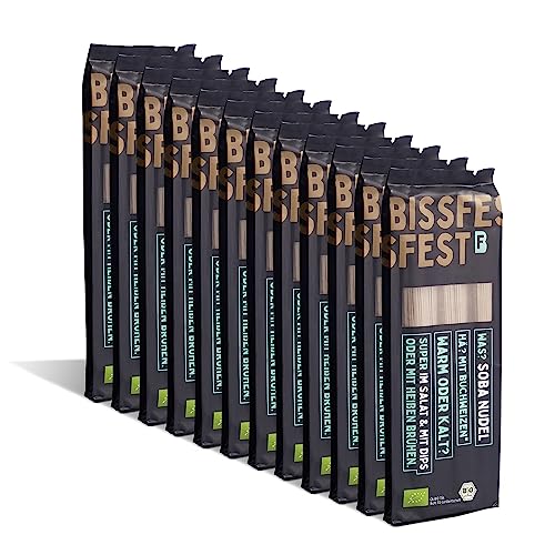 bissfest BIO Soba Nudeln 3 kg (12 x 250 g) - Asiatische Nudeln mit herb-nussigem Geschmack aus Buchweizen für japanische Suppen und Wok Gerichte - Vegan von Bissfest