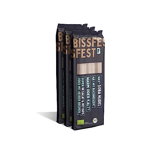 bissfest BIO Soba Nudeln 750 g (3 x 250 g) - Asiatische Nudeln mit herb-nussigem Geschmack aus Buchweizen für japanische Suppen und Wok Gerichte - Vegan von Bissfest