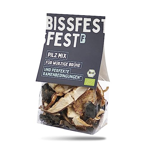 bissfest Bio Pilz Mix (30 g) - Getrocknete Austernseitlinge, Shiitake Pilze und Judasohr- Zum Verfeinern von Ramen, Wok Gerichten & Curry von Bissfest