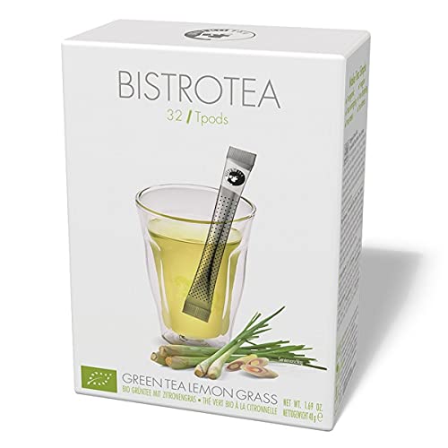 Bistrotea TPods 32 Teesticks BIO|Grüntee Lemongrass|einzeln in Aromaschutzkuverts verpackt|4er Pack je 32 pro Sorte=128 Sticks von Bistrotea