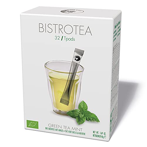 Bistrotea TPods 32 Teesticks BIO|Grüntee Minze|einzeln in Aromaschutzkuverts verpackt|4er Pack je 32 pro Sorte=128 Sticks von Bistrotea