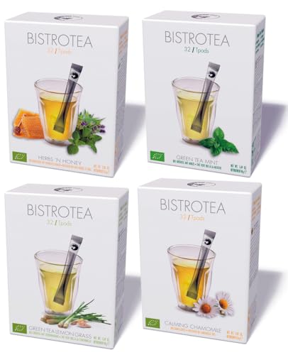 Bistrotea TPods 32 Teesticks WELLNESS Collection BIO|Herbs&Honey|Kamille|Lemon Grass|Minze|einzeln in Aromaschutzkuverts verpackt|4er Pack je 32 pro Sorte=128 Sticks von Bistrotea