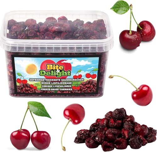Bite & Delight 400g Gefriergetrocknete Kirschen Süß Knusprig Perfekte Diät-Snack Gesund Ohne Zuckerzusatz Eimer von Bite & Delight