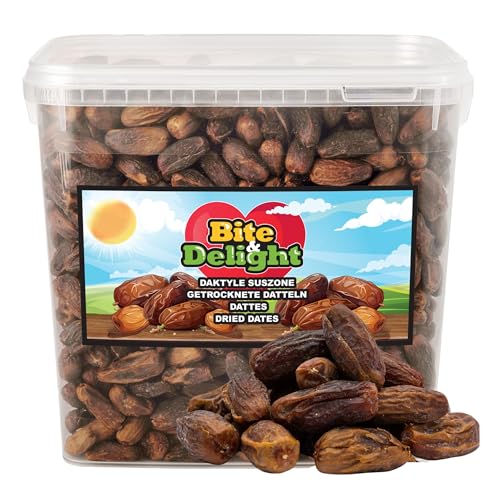 Bite & Delight Getrocknete Datteln - Ganz, Getrocknet und Naturbelassen - Aromatisch Süß - Lecker und Saftig - Verzehrfertiger Fruchtsnack - Vegan - ohne Zuckerzusatz - 5 kg von Bite & Delight