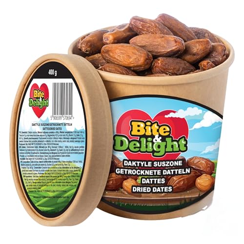 Bite & Delight Getrocknete Datteln - Ganz, Getrocknet und Naturbelassen - Aromatisch Süß - Lecker und Saftig - Verzehrfertiger Fruchtsnack - Vegan - ohne Zuckerzusatz - 750 ml von Bite & Delight