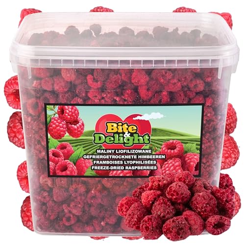 Bite & Delight Himbeeren Gefriergetrocknet - Schonend Gefriergetrocknete Himbeeren in Scheiben - Frei von Zusatzstoffen - Getrocknete Himbeeren - Getrocknete Früchte - Pure Frucht - 10000 ml - 900g von Bite & Delight
