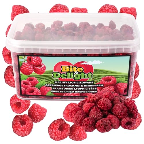 Bite & Delight Himbeeren Gefriergetrocknet - Schonend Gefriergetrocknete Himbeeren in Scheiben - Frei von Zusatzstoffen - Getrocknete Himbeeren - Getrocknete Früchte - Pure Frucht - 5000 ml - 500g von Bite & Delight