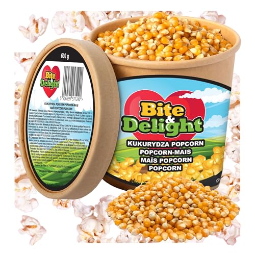 Bite & Delight Popcorn Mais - Kinopopcorn für Popcornmaschine - Popcornloop - Natürlich Knuspriger Genuss - Butterfly Popcorn Mais - der Klassiker des Popcorn Mais - Ohne Zusätze - 600g von Bite & Delight
