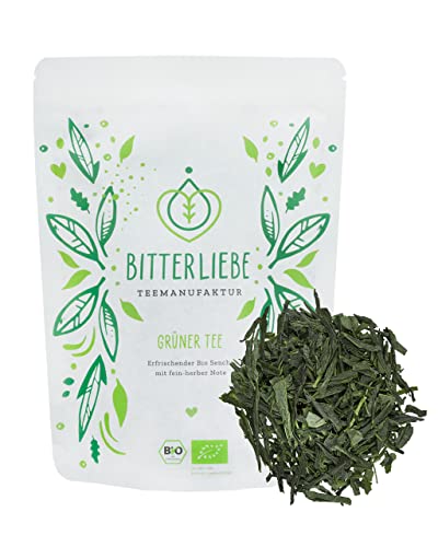 BitterLiebe® Teemanufaktur Grüner Tee Sencha Bio - Grüntee lose im wiederverschließbaren Beutel - Tee mit Bitterstoffen, 100% Grüner Tee bio von Bitterliebe