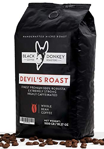 DEVIL'S ROAST | 1KG Kaffeebohnen | Extrem Starker Kaffee | Stark Koffeinhaltiger Kaffee | Premium Robusta von Black Donkey Coffee Roasters von Black Donkey