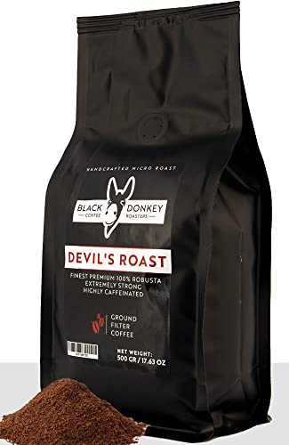 DEVIL'S ROAST | 500g Gemahlener Röstkaffee | Extrem Starker Kaffee | Stark Koffeinhaltiger Kaffee | Premium Robusta von Black Donkey Coffee Roasters von Black Donkey
