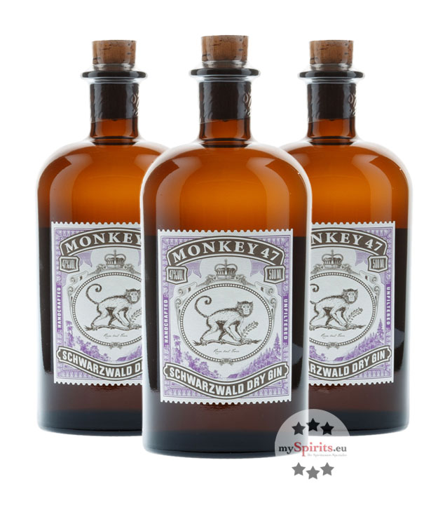 3 x Monkey 47 Schwarzwald Dry Gin (47 % vol., 1,5 Liter) von Black Forest Distillers