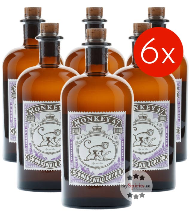 6 x Monkey 47 Schwarzwald Dry Gin (47 % vol., 3,0 Liter) von Black Forest Distillers