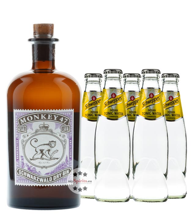 Monkey 47 Dry Gin & Schweppes Indian Tonic Set (47 % vol., 1,5 Liter) von Black Forest Distillers