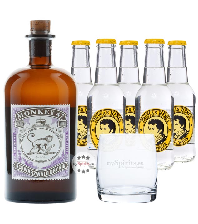 Monkey 47 Dry Gin & Thomas Henry Tonic Set (47 % vol., 1,5 Liter) von Black Forest Distillers