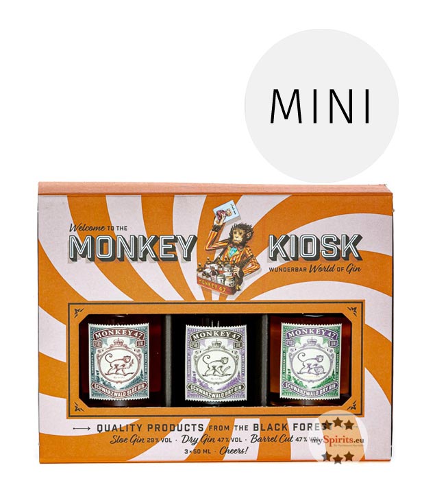 Monkey Kiosk Gin Probierset (29 - 47 % Vol., 0,15 Liter) von Black Forest Distillers