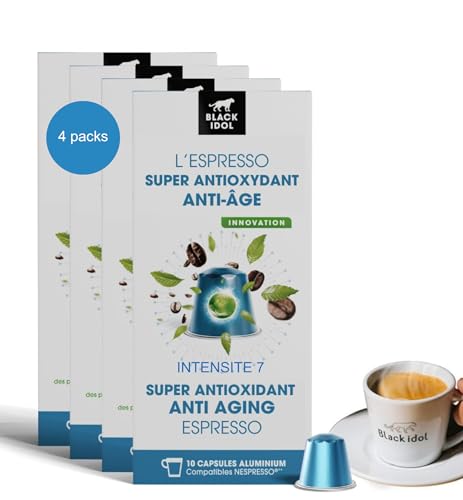 SUPER ANTIOXIDANTER KAFFEE – ANTI AGING BLACK IDOL – 40 NESPRESSO* ORIGINAL-kompatible KAPSELN – Intensität 7 - Kaffee angereichert mit natürlichen antioxidativen Polyphenolen von Black idol