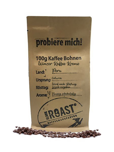 '''Winzer Kaffee Kreme Bio'' probiere mich in 100g' BLANK ROAST von Blank Roast Manufaktur
