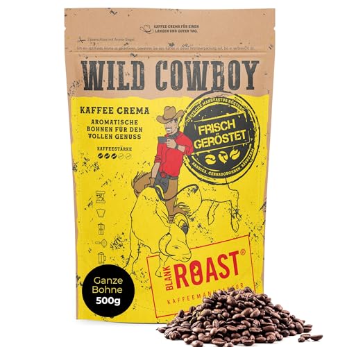 BLANK ROAST Wild Cowboy Crema - ganze Kaffeebohnen - 100% Arabica Kaffee - schonend mit Hickory-Holz geröstet - säurearm (500g) von BLANK ROAST