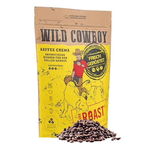 BLANK ROAST Wild Cowboy Crema - ganze Kaffeebohnen - 100% Arabica Kaffee - schonend mit Hickory-Holz geröstet - säurearm (1000g) von BLANK ROAST