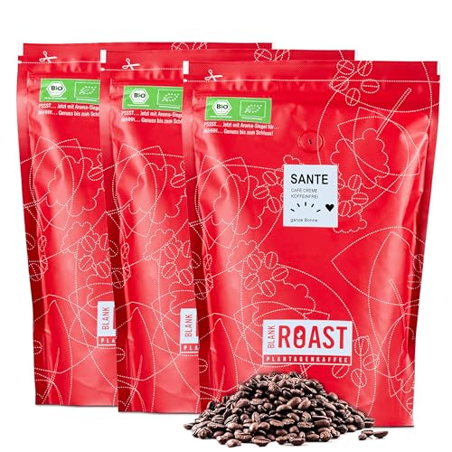 Blank Roast - SANTE - 1kg (3er Pack) - BIO Kaffeebohnen koffeinfrei - 100% Arabica aus Peru - schonend & umweltfreundlich entkoffeiniert - säurearm mit voller Crema - ideal für jede Zubereitungsart von BLANK ROAST
