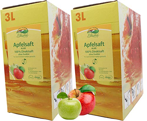 Bleichhof Apfelsaft klar - 100% Direktsaft, vegan, OHNE Zuckerzusatz, Bag-in-Box (2x 3l Saftbox) von Bleichhof