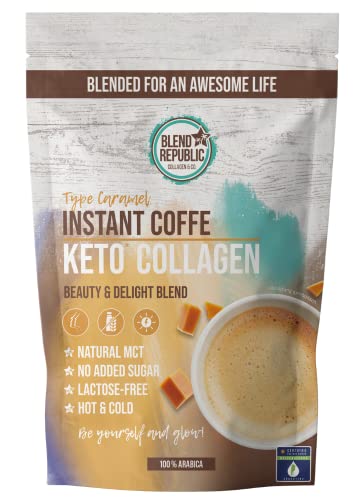 Collagen Coffee Salted Caramel - Keto Coffee ⍟ 100% Arabica mit bioaktiven Kollagenpeptiden, Kokosöl, MCT-Öl, Ballaststoffen ⍟ Für Beautys und Low Carb Lovers - 220g für 22 Tassen von Blend Republic