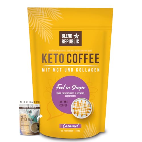 Collagen Coffee Salted Caramel - Keto Coffee ⍟ 100% Arabica mit bioaktiven Kollagenpeptiden, Kokosöl, MCT-Öl, Ballaststoffen ⍟ Für Beautys und Low Carb Lovers - 220g für 22 Tassen von Blend Republic