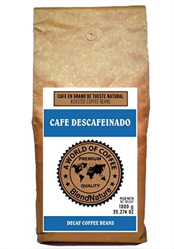 Café en grains décaféiné Entkoffeinierte Kaffeebohnen 1 kg natürlich - intensives Aroma und Geschmack – exquisit – 79 Punkte Specialty Coffee Association (SCA) von BlendNature