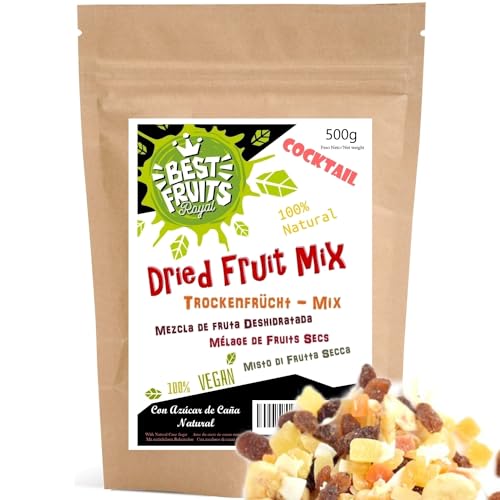 Dehydrierte Frucht – Mix 9 Papaya Banane Ananas Grapefruit Kokosnuss Melone Kiwi Mango und Apfel 500 g – ideal für Kuchen Cocktails oder Snack – mit natürlichem Rohrzucker – Vegan von BlendNature