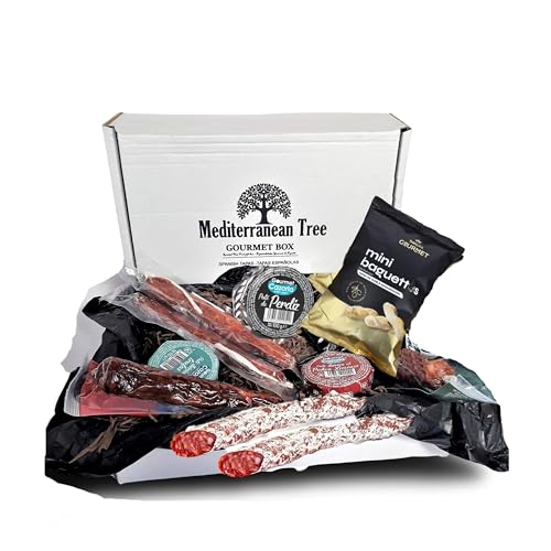 Gourmet-Tapas-Geschenkbox - iberischer Salchichón und Chorizo Español + 3 iberische Pastete mit Trüffel, Süßwein und Ente + 3 Stück harte Salchichón + handwerkliches Brot + Tapas-Geschenktisch Gourmet-Tapas-Geschenkbox - iberischer Salchichón und Chorizo Español + 3 iberische Pastete mit Trüffel, Süßwein und Ente + 3 Stück harte Salchichón + handwerkliches Brot + Tapas-Geschenktisch von Mediterranean Tree