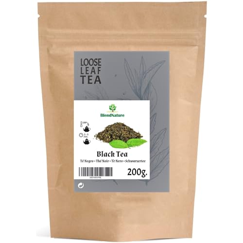 Natürlicher schwarzer Tee für Aufgüsse 200 g + gratis Aufgusskugel aus Edelstahl - intensives Aroma und Farbe - veganes Antioxidans von BlendNature