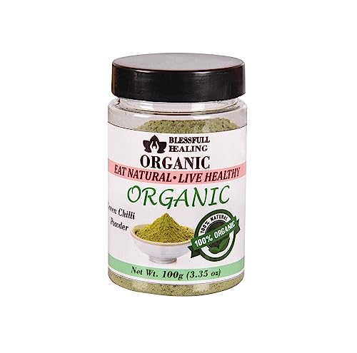 Blessfull Healing Bio-Grün-Chili-Pulver, 100 Gramm, luftdichter Behälter (Verpackung kann variieren) von Blessfull Healing