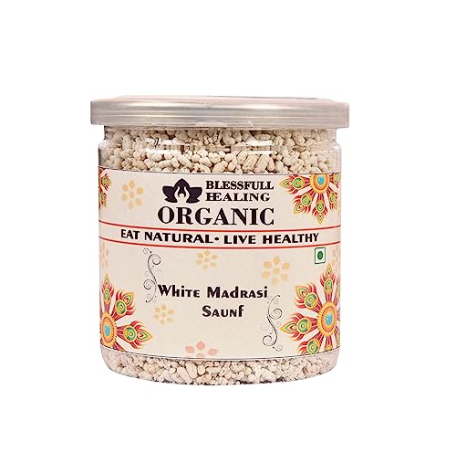 Blessfull Healing Organic White Madrasi Saunf 300 Gramm luftdichter Behälter (Verpackung kann variieren) von Blessfull Healing